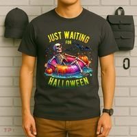 Just Waiting For Halloween Spooky Skeleton Summer Funny T-Shirt thumb 6