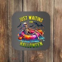 Just Waiting For Halloween Spooky Skeleton Summer Funny Coaster thumb 0
