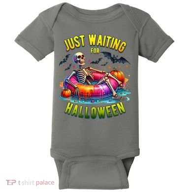 Just Waiting For Halloween Spooky Skeleton Summer Funny Baby Bodysuit