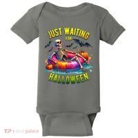 Just Waiting For Halloween Spooky Skeleton Summer Funny Baby Bodysuit thumb 0