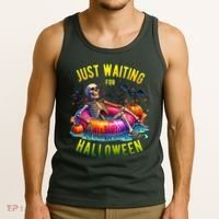 Just Waiting For Halloween Spooky Skeleton Summer Funny Tank Top thumb 3