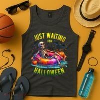 Just Waiting For Halloween Spooky Skeleton Summer Funny Tank Top thumb 4