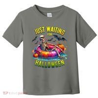 Just Waiting For Halloween Spooky Skeleton Summer Funny Toddler T-Shirt thumb 0