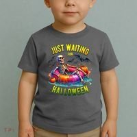 Just Waiting For Halloween Spooky Skeleton Summer Funny Toddler T-Shirt thumb 2