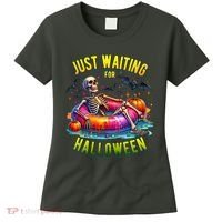 Just Waiting For Halloween Spooky Skeleton Summer Funny Women's T-Shirt thumb 0