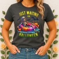 Just Waiting For Halloween Spooky Skeleton Summer Funny Women's T-Shirt thumb 2