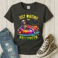 Just Waiting For Halloween Spooky Skeleton Summer Funny Women's T-Shirt thumb 3