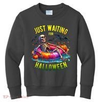 Just Waiting For Halloween Spooky Skeleton Summer Funny Kids Sweatshirt thumb 0