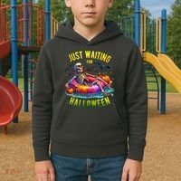 Just Waiting For Halloween Spooky Skeleton Summer Funny Kids Hoodie thumb 2