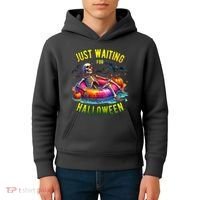 Just Waiting For Halloween Spooky Skeleton Summer Funny Kids Hoodie thumb 4