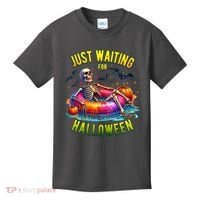 Just Waiting For Halloween Spooky Skeleton Summer Funny Kids T-Shirt thumb 0
