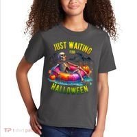 Just Waiting For Halloween Spooky Skeleton Summer Funny Kids T-Shirt thumb 2