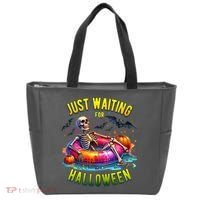 Just Waiting For Halloween Spooky Skeleton Summer Funny Tote Bag thumb 0