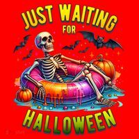 Just Waiting For Halloween Spooky Skeleton Summer Funny Santa Hat thumb 1