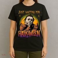 Just Waiting Halloween Horror Character Scary Movie T-Shirt thumb 4