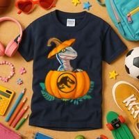 Jurassic World Halloween Dinosaur Pumpkin Logo Kids T-Shirt thumb 3