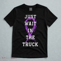 Just Wait In The Truck Purple Ribbon Cancer Awareness Day T-Shirt thumb 5