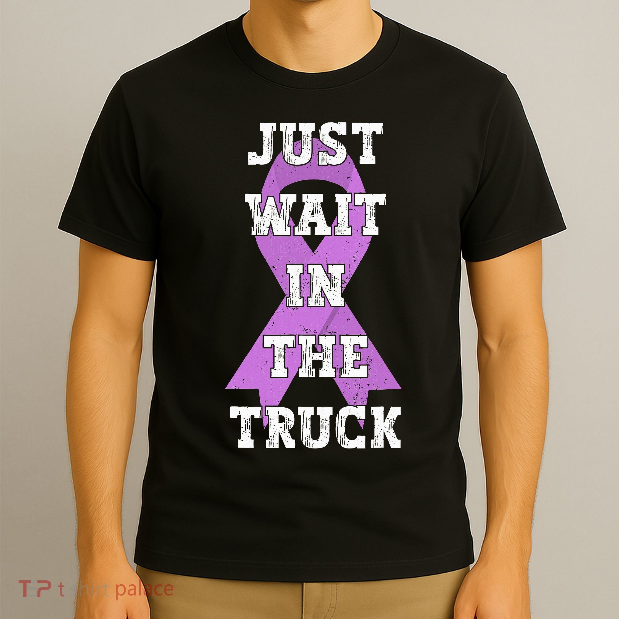 Just Wait In The Truck Domestic Violence Awareness Ribbon T-Shirt