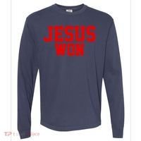 Jesus Won Front And Back Comfort Colors Heavyweight Long Sleeve T-Shirt thumb 0