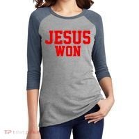 Jesus Won Front And Back Women's Tri-Blend 3/4-Sleeve Raglan Shirt thumb 2