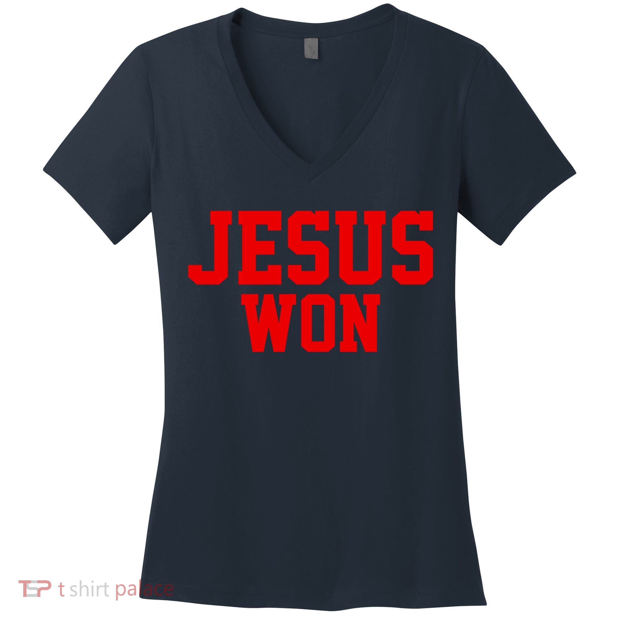 Jesus Won Front And Back Women's V-Neck T-Shirt