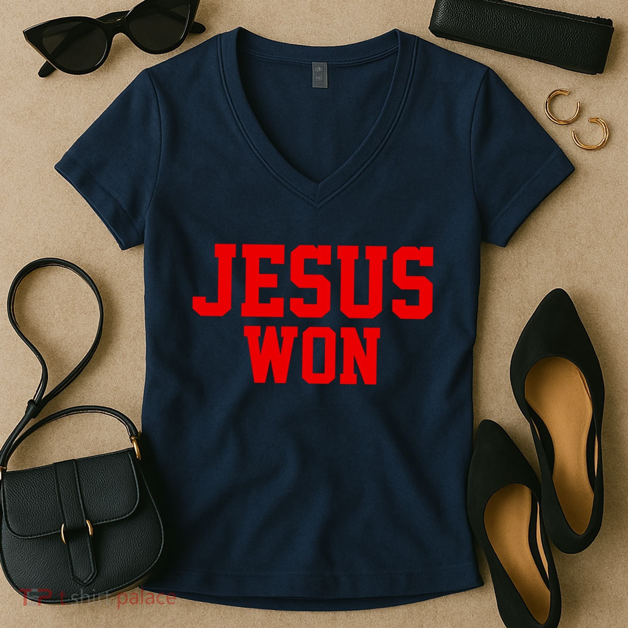 Jesus Won Front And Back Women's V-Neck T-Shirt
