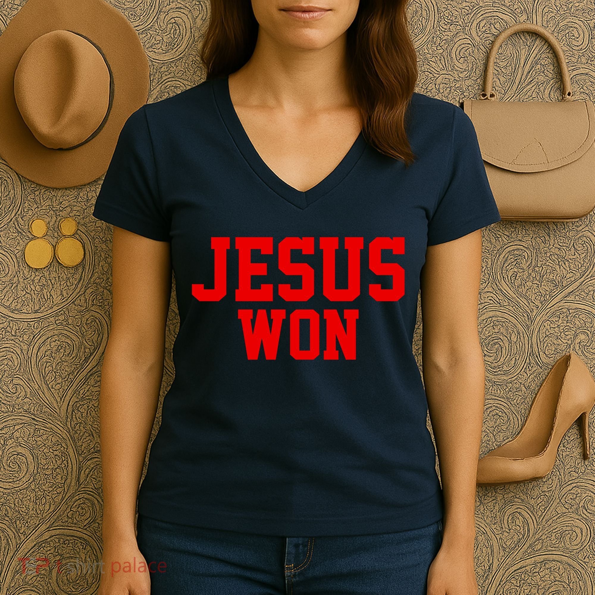 Jesus Won Front And Back Women's V-Neck T-Shirt