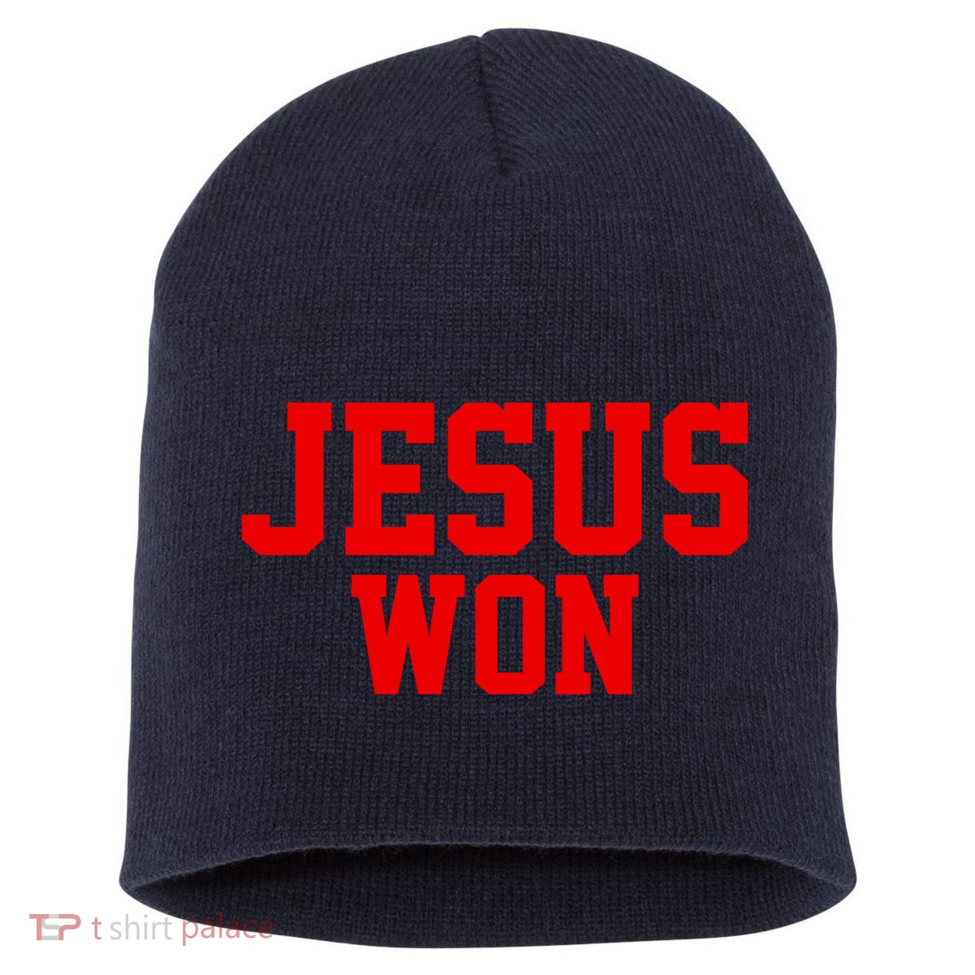 Jesus Won Front And Back Short Acrylic Beanie