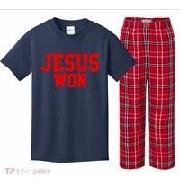 Jesus Won Front And Back Kids Plaid Pajama Set thumb 0