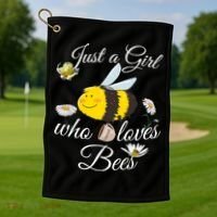 Just Who Loves Bees Cute Floral Honey Bee And Coffee Lover Cool Gift Golf Towel thumb 1