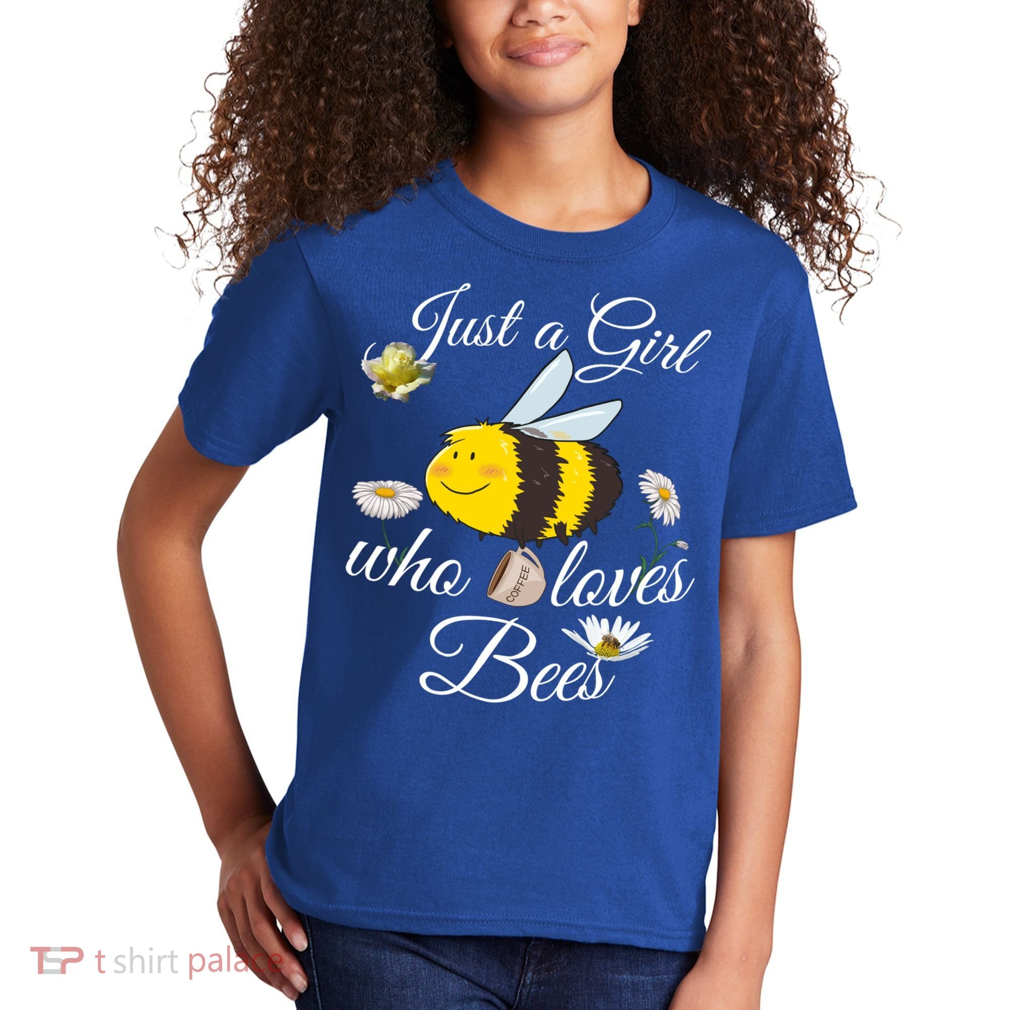 Just Who Loves Bees Cute Floral Honey Bee And Coffee Lover Cool Gift Kids T-Shirt