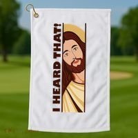 Jesus Watching Peeking I Heard That Funny Christian Meme Golf Towel thumb 1