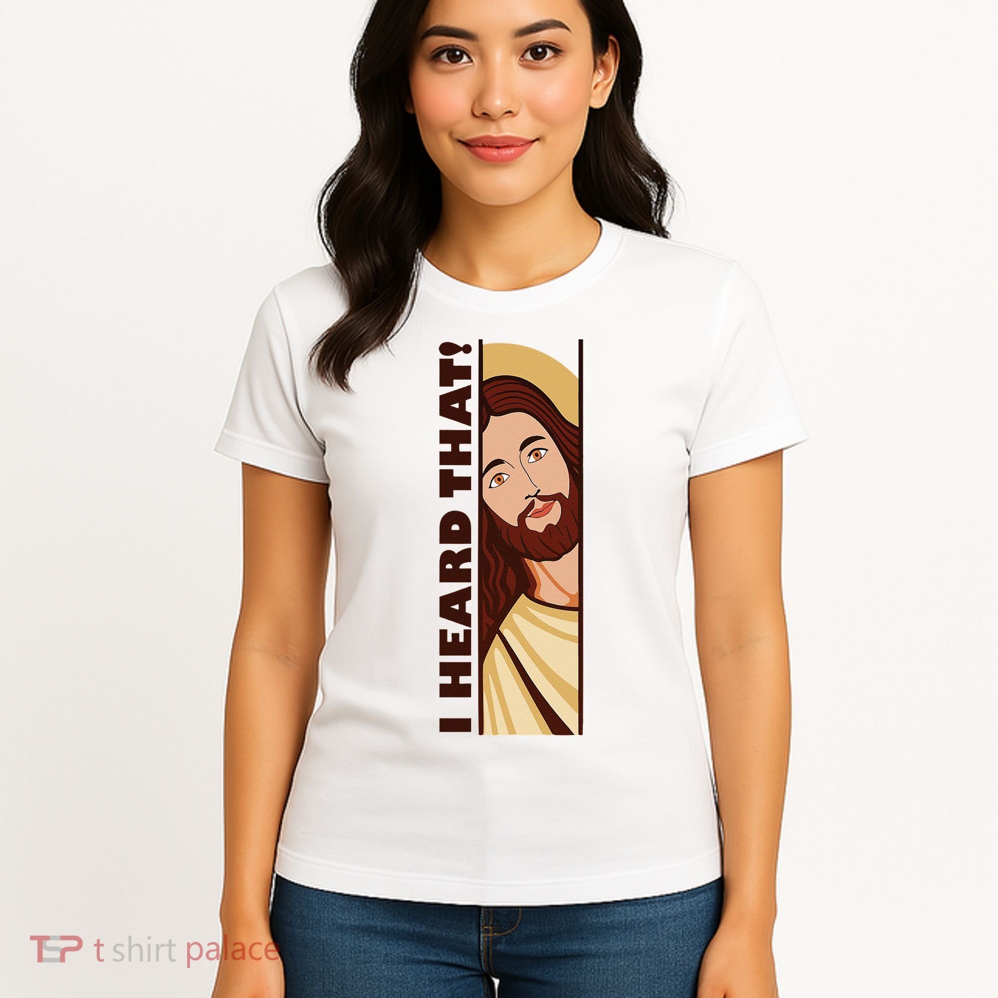 Jesus Watching Peeking I Heard That Funny Christian Meme Women's T-Shirt