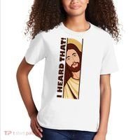 Jesus Watching Peeking I Heard That Funny Christian Meme Kids T-Shirt thumb 2