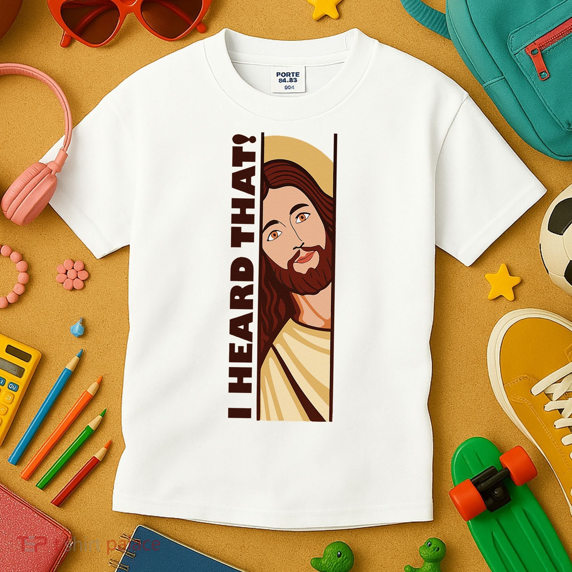 Jesus Watching Peeking I Heard That Funny Christian Meme Kids T-Shirt