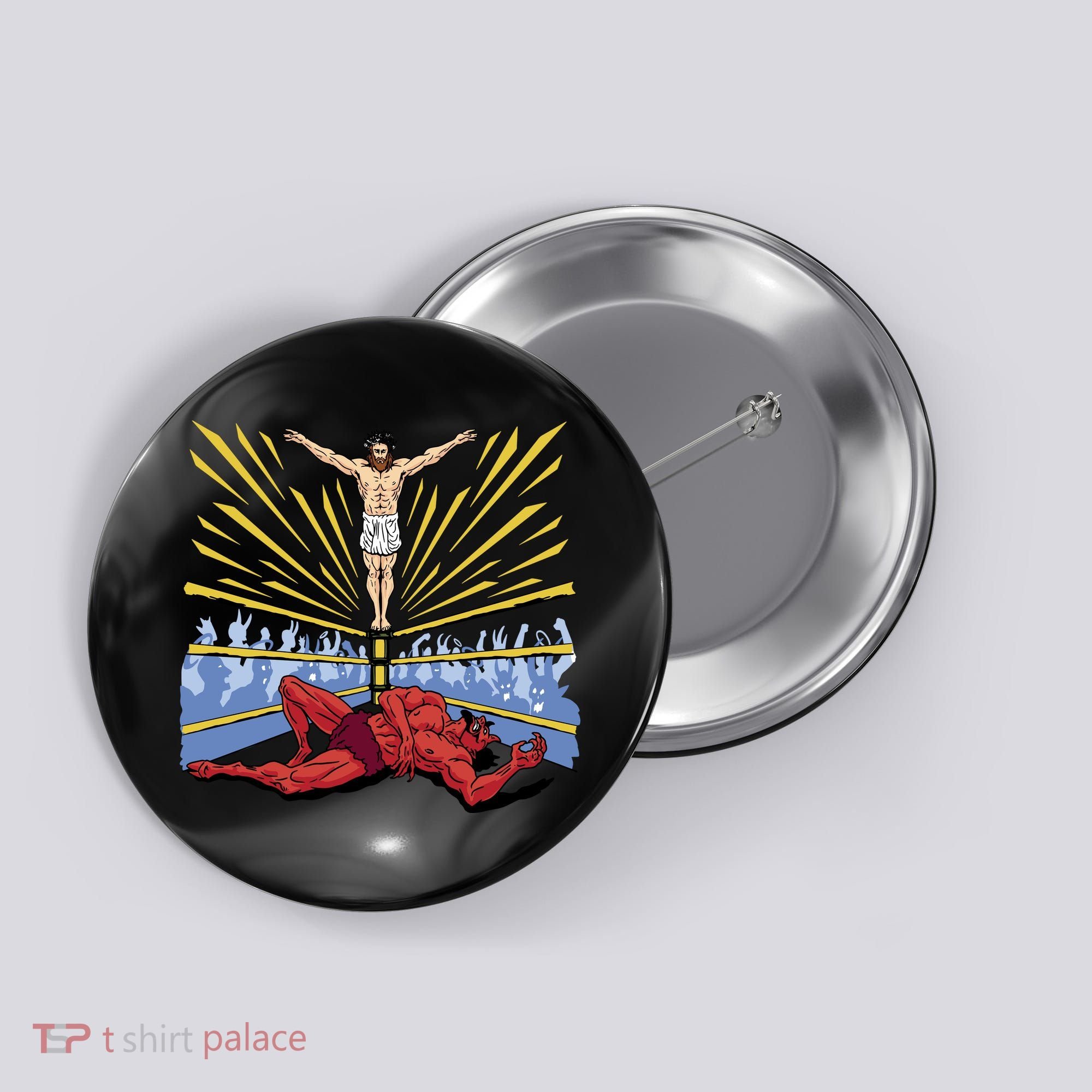 Jesus Wrestling Satan Button
