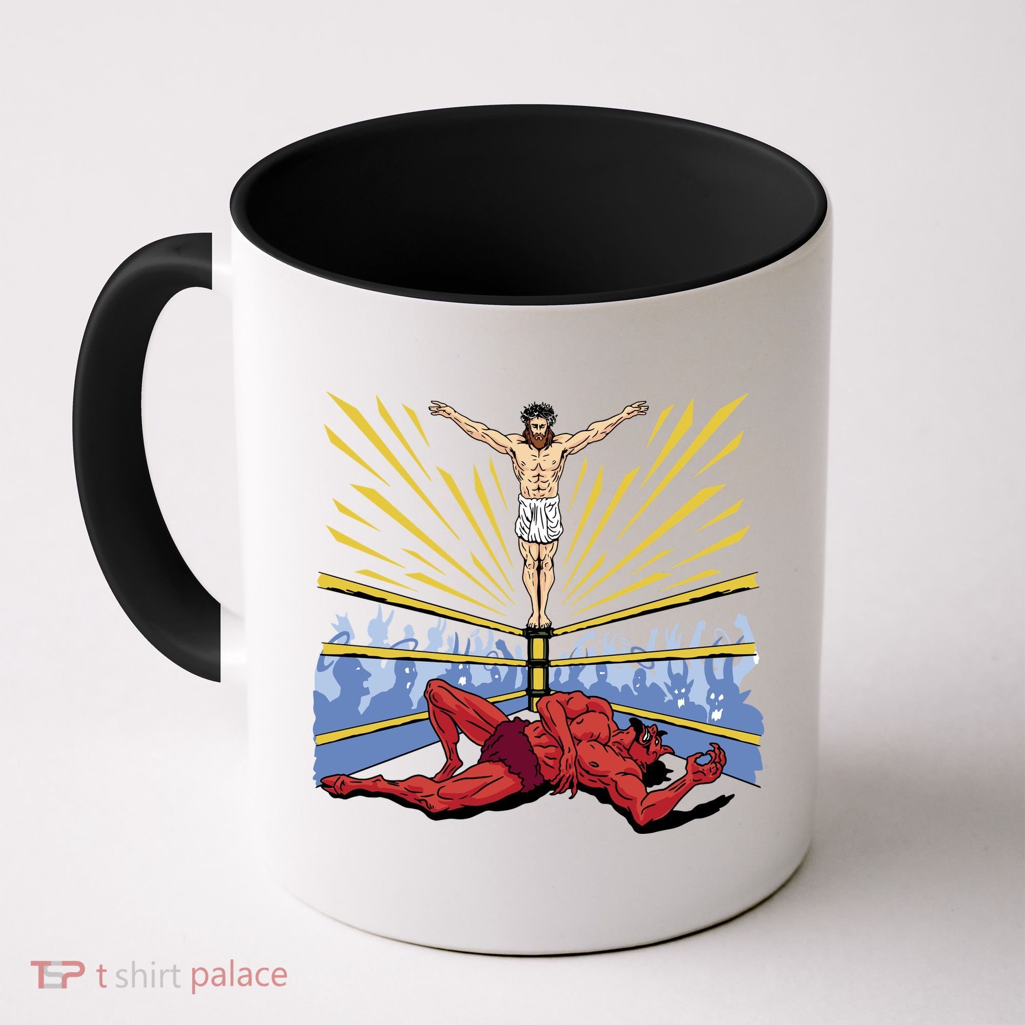 Jesus Wrestling Satan Coffee Mug