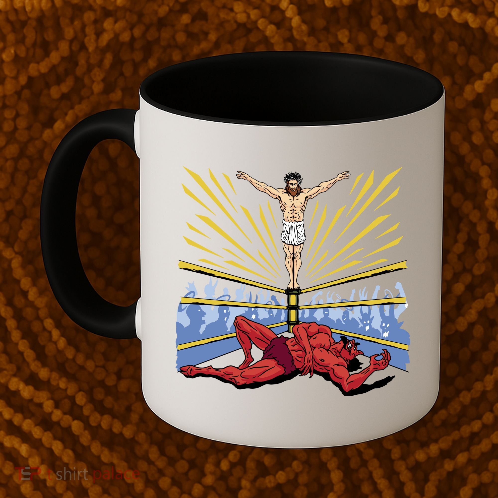 Jesus Wrestling Satan Coffee Mug