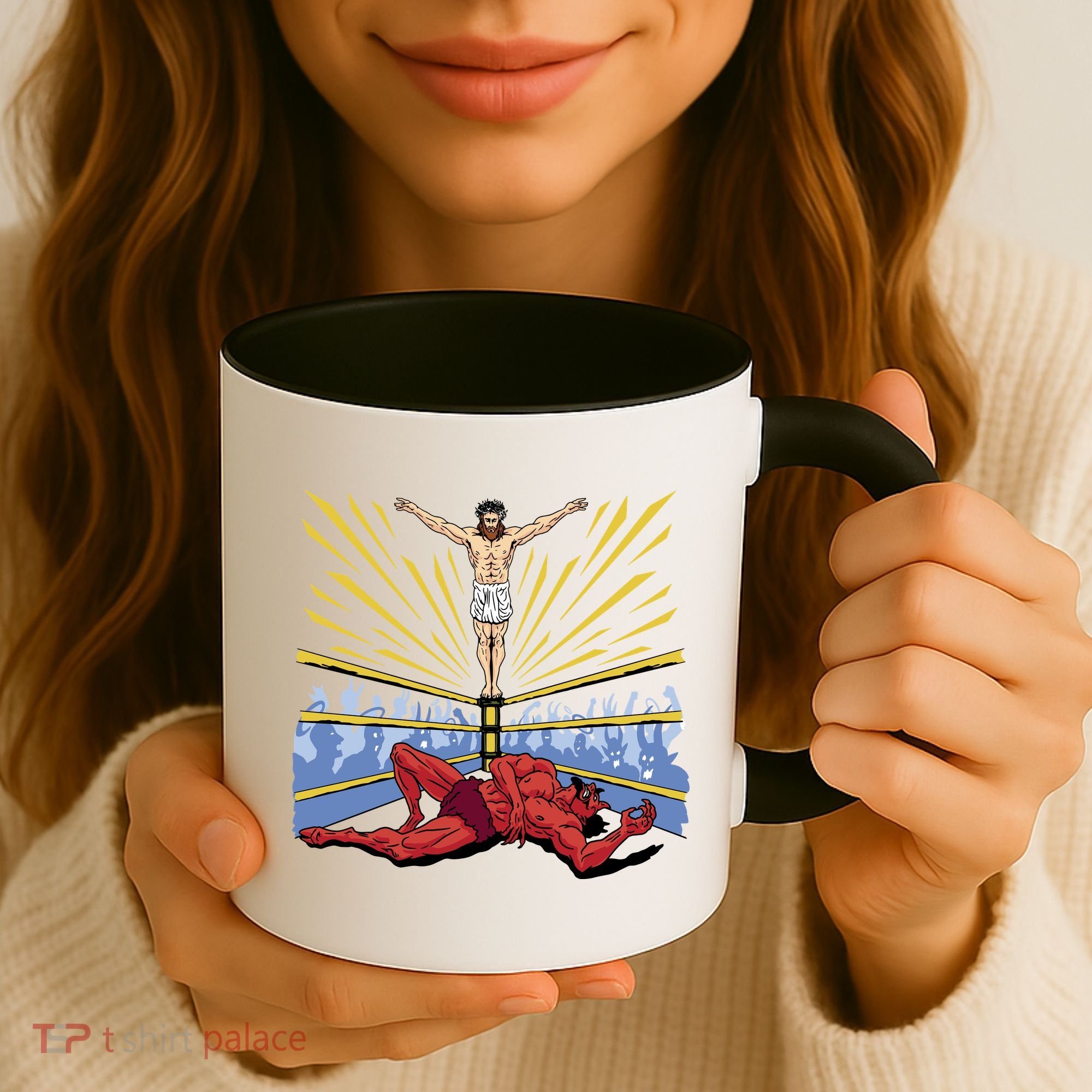 Jesus Wrestling Satan Coffee Mug