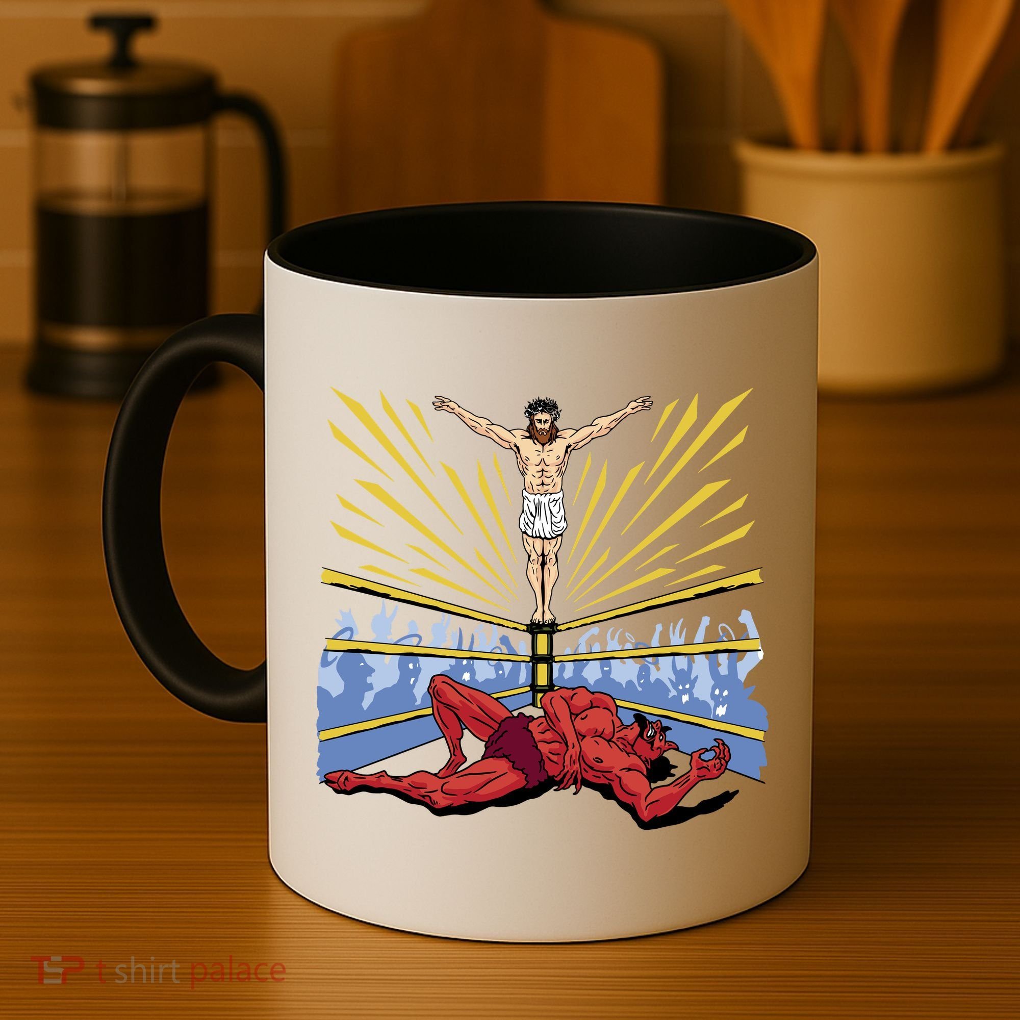 Jesus Wrestling Satan Coffee Mug
