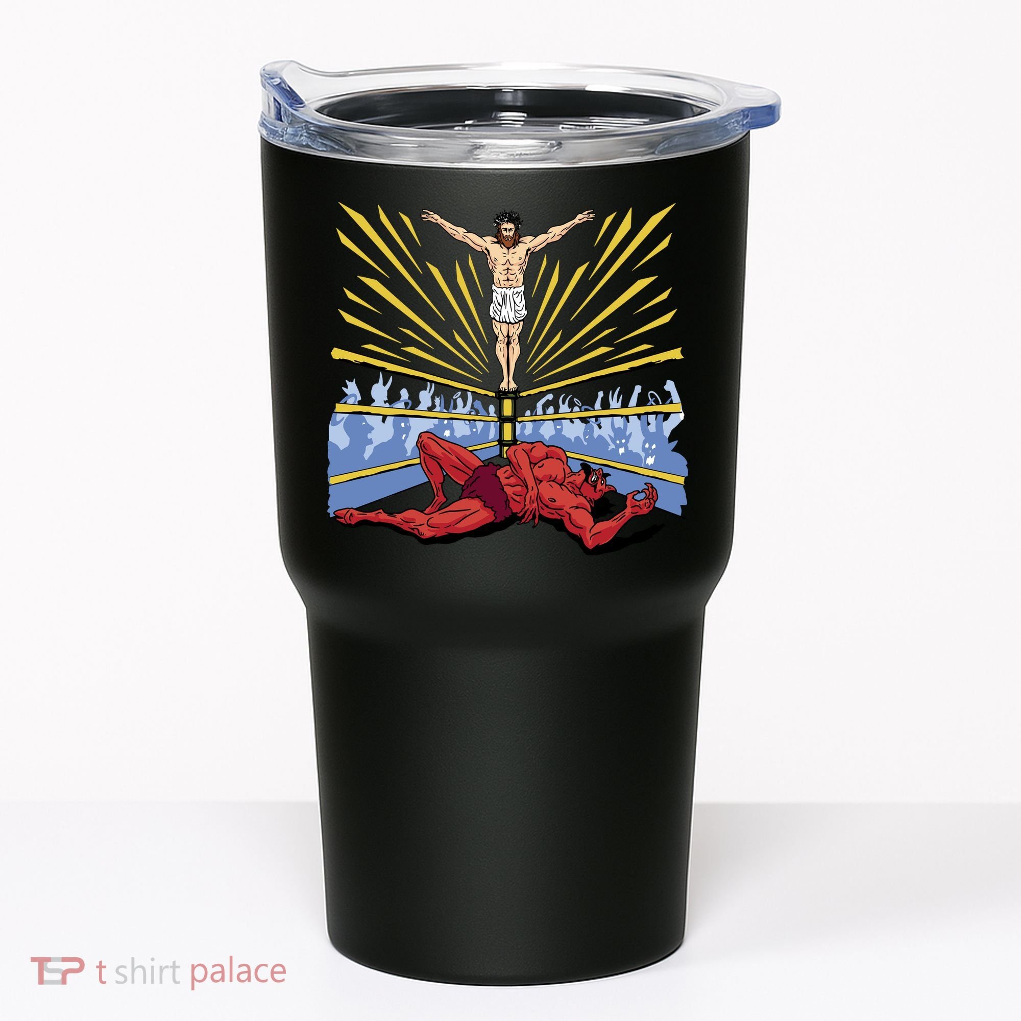 Jesus Wrestling Satan Tumbler