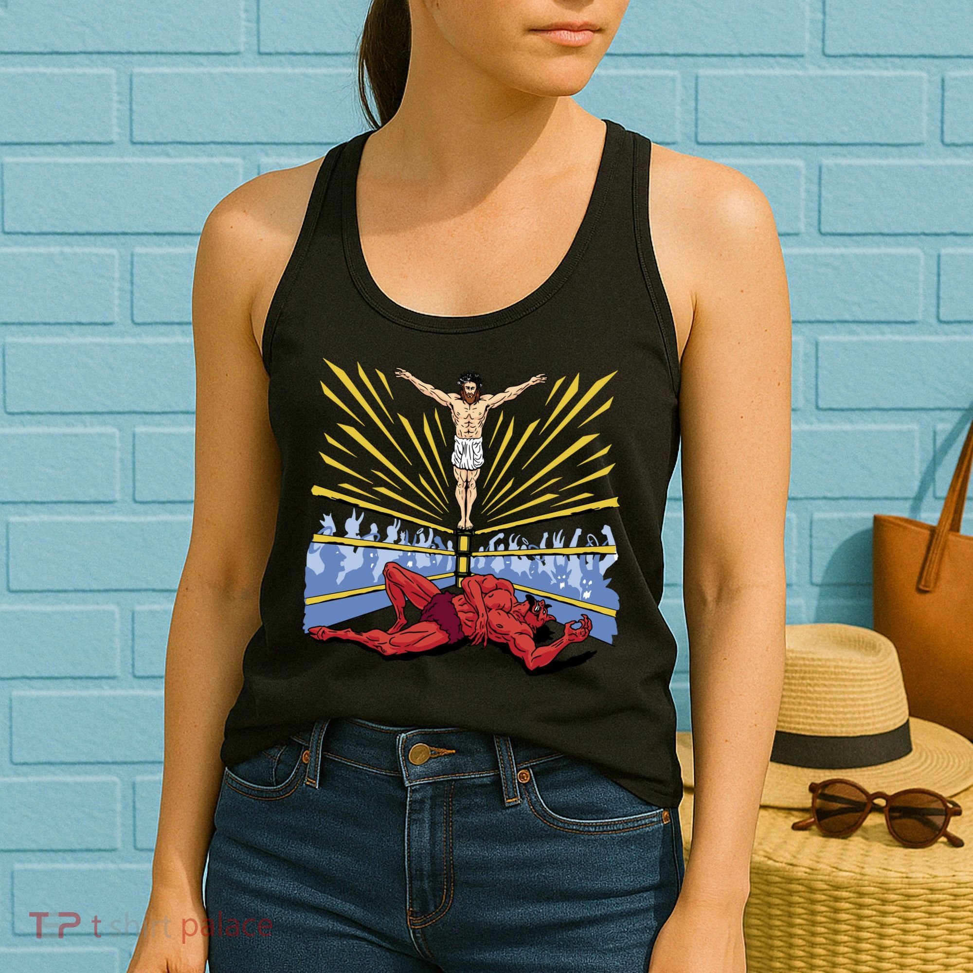 Jesus Wrestling Satan Women's Tank Top