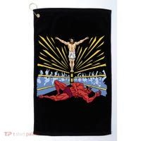 Jesus Wrestling Satan Golf Towel thumb 0