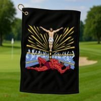 Jesus Wrestling Satan Golf Towel thumb 1