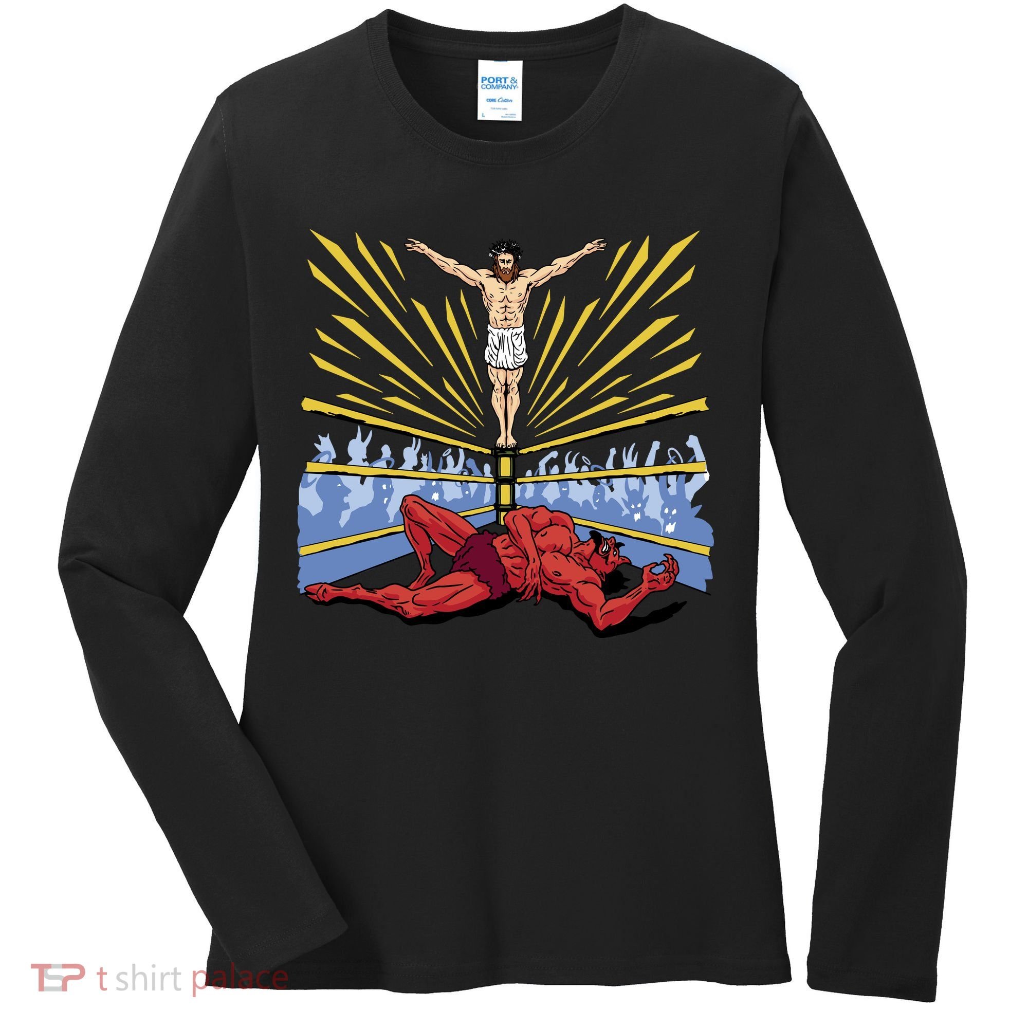 Jesus Wrestling Satan Women's Long Sleeve Shirt