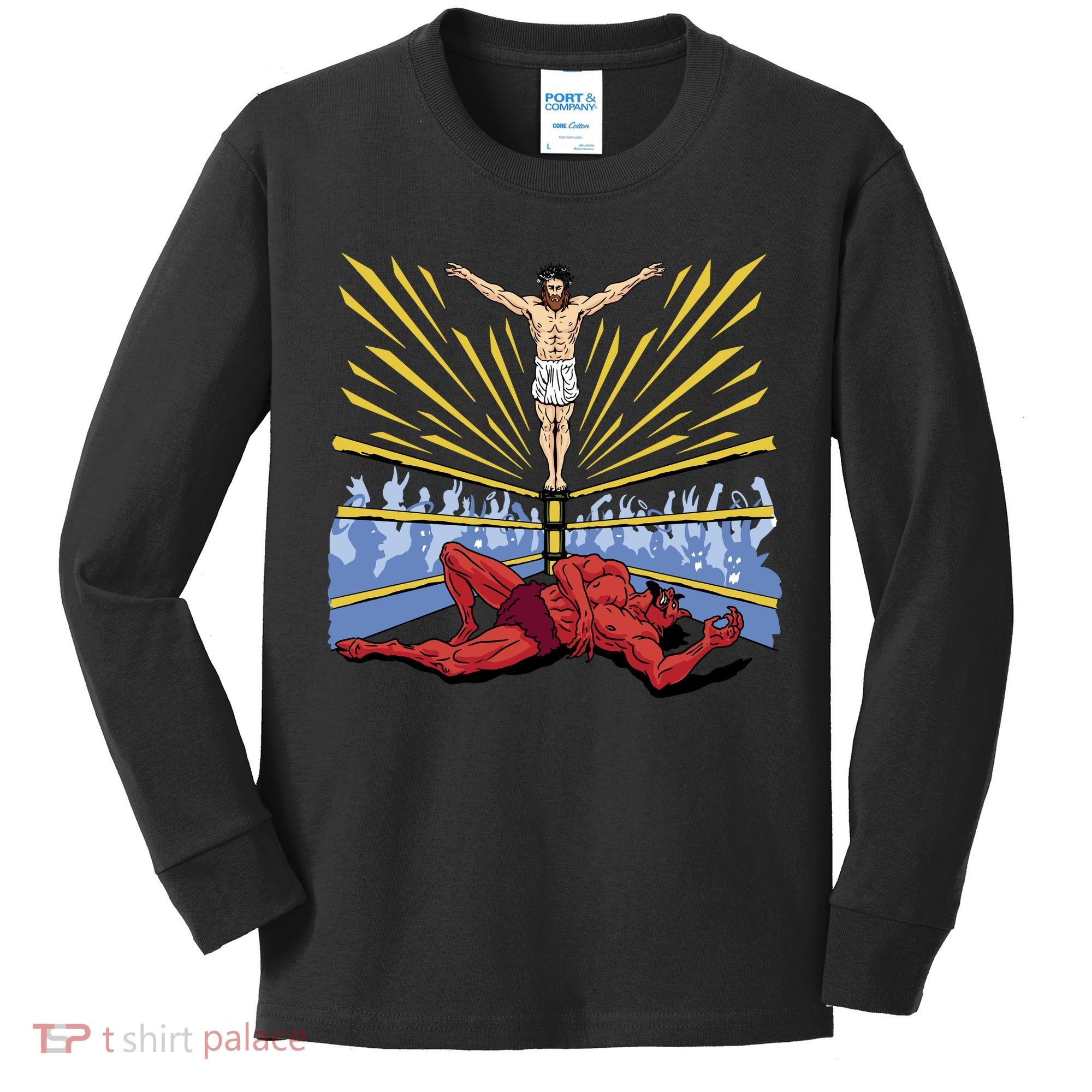 Jesus Wrestling Satan Kids Long Sleeve Shirt