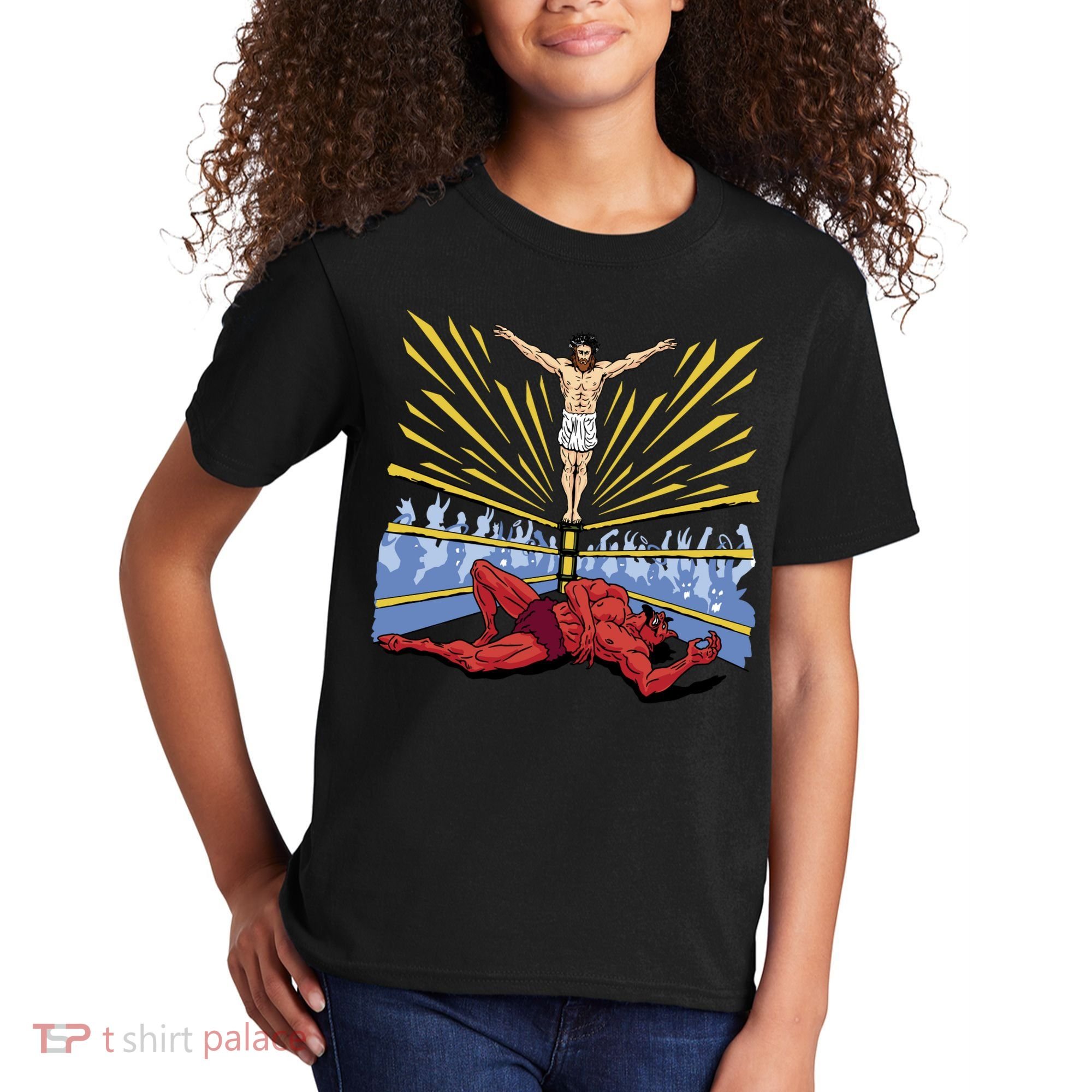 Jesus Wrestling Satan Kids T-Shirt