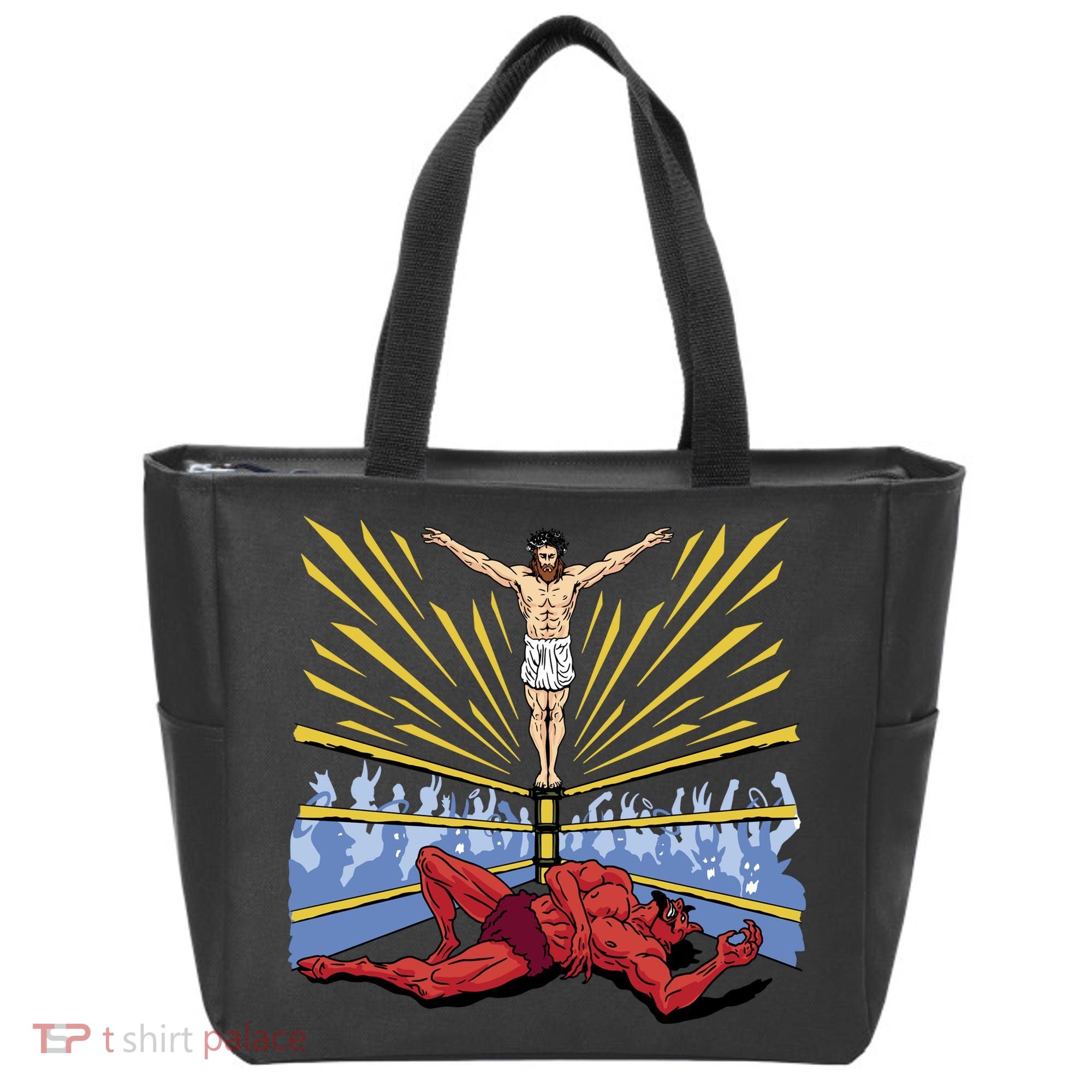 Jesus Wrestling Satan Tote Bag