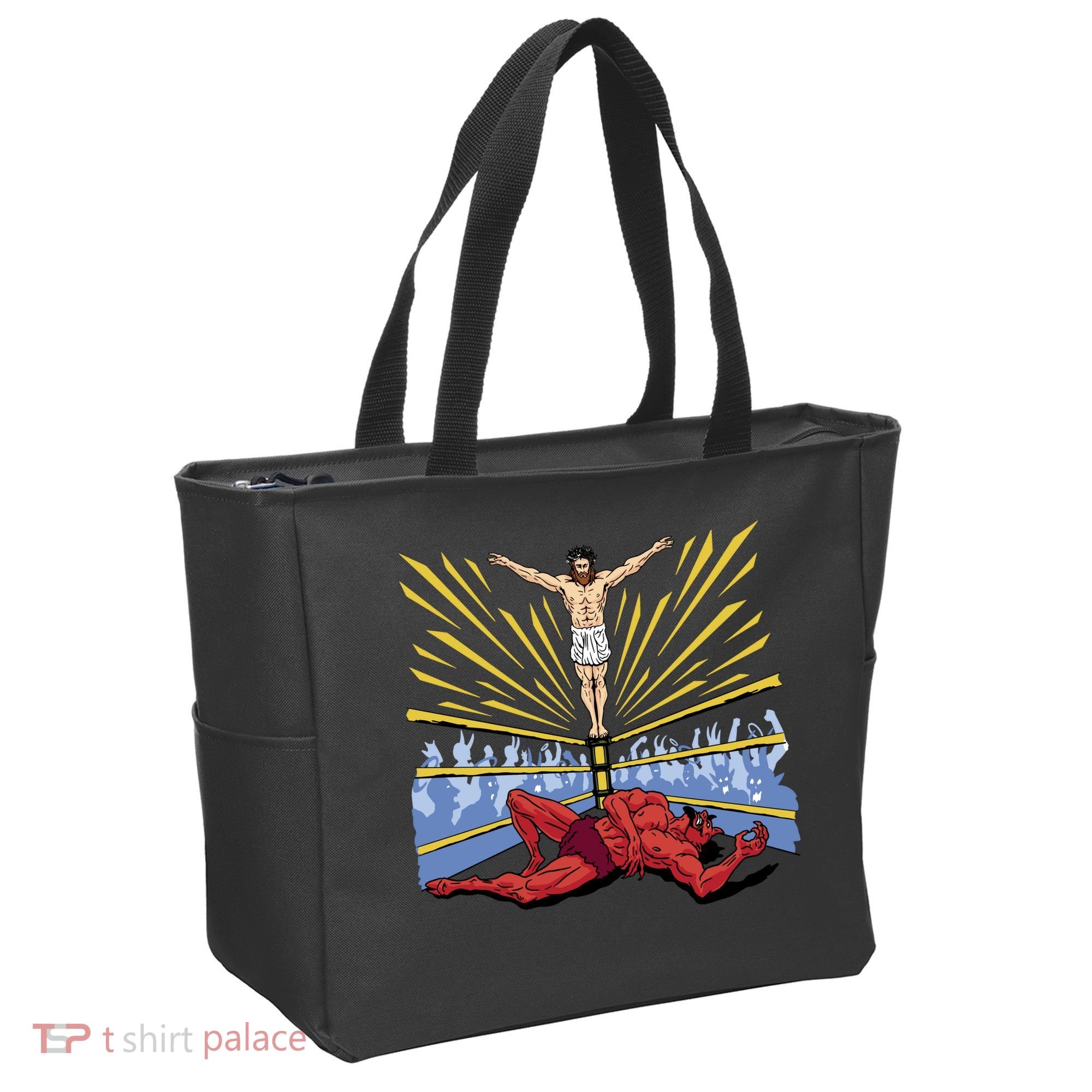 Jesus Wrestling Satan Tote Bag