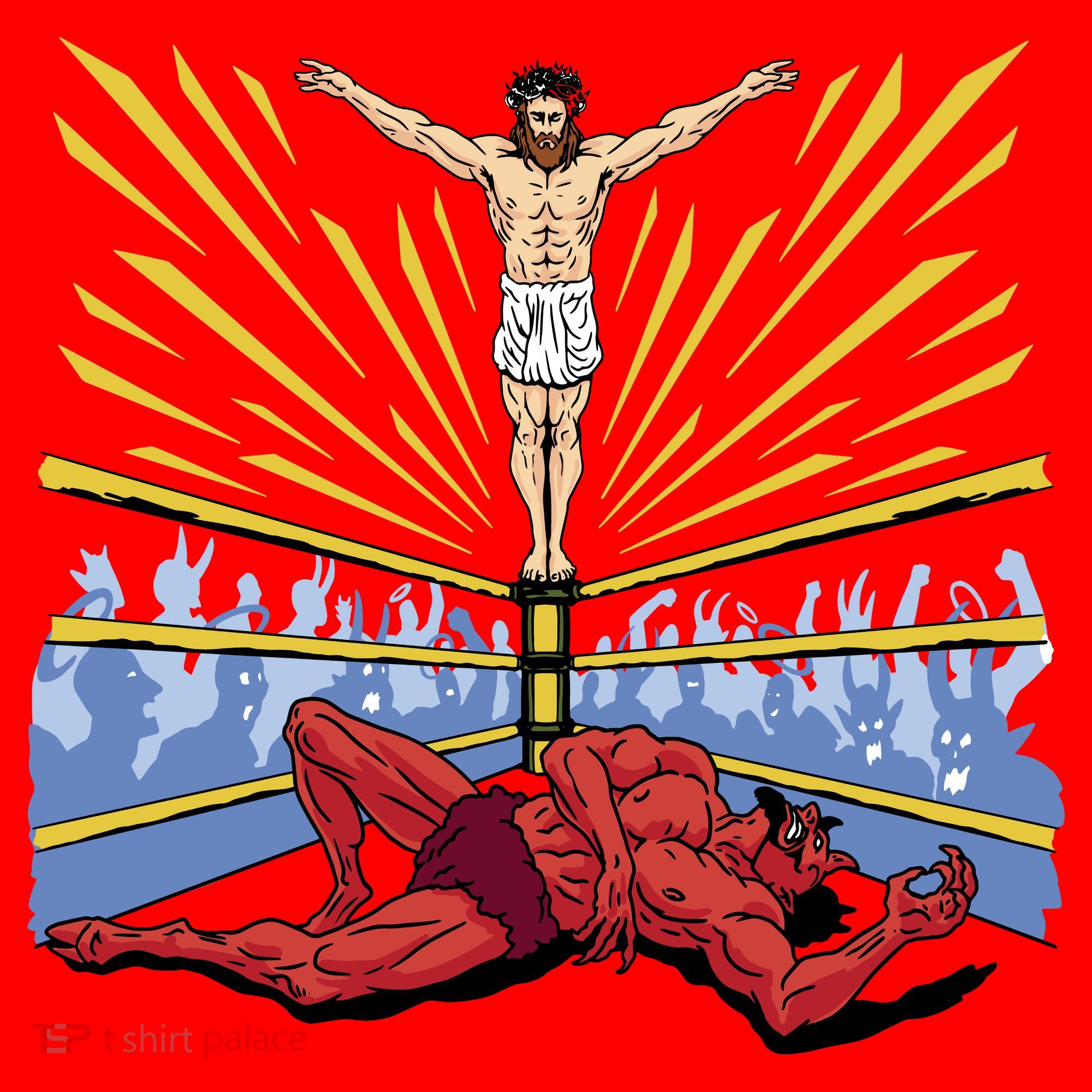 Jesus Wrestling Satan Santa Hat